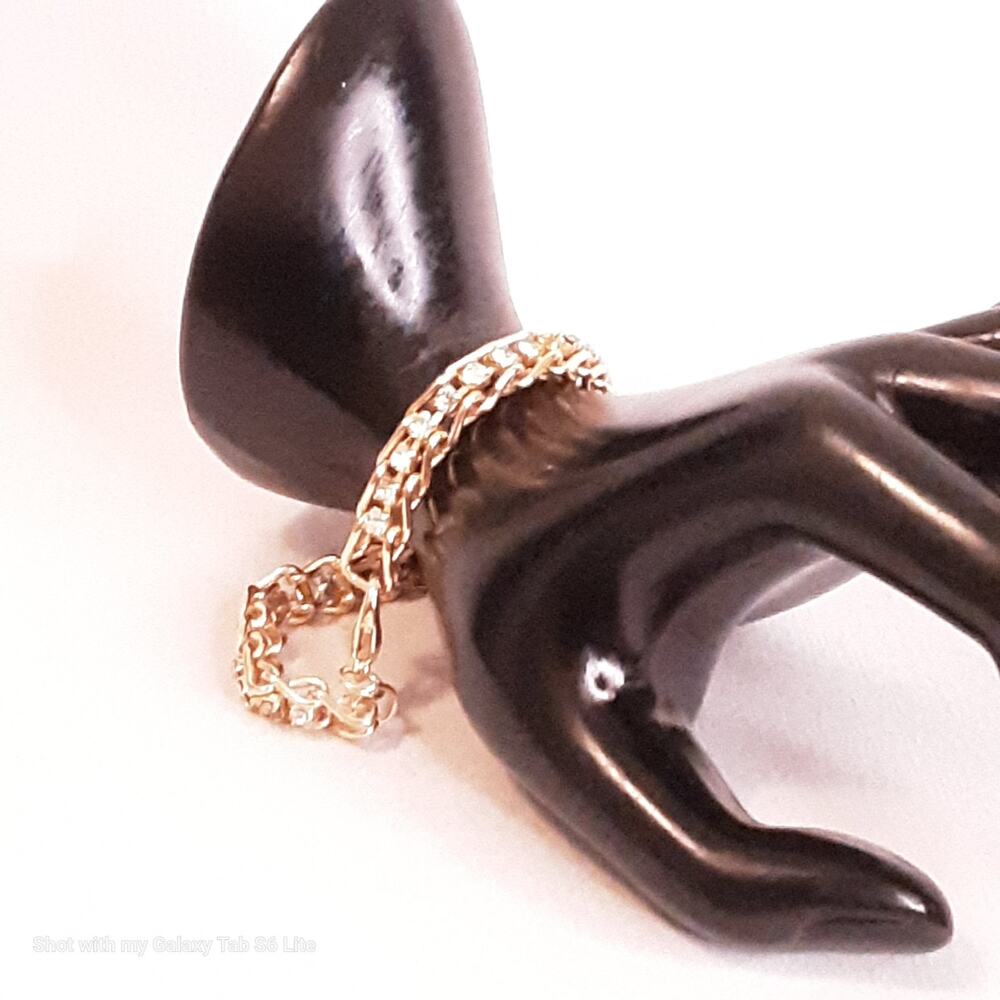 💎Gold Tone Chain Link Bracelet With A String Of Clear Rhinestones Lobster Clasp
